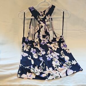 White House Black Market Navy and Lavender Floral Tank Top